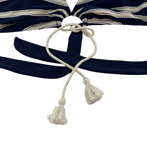 Robin Piconne Abi Stripe Indigo Halter Tassels Bikini Set Coastal Boho Size S - Picture 7 of 14